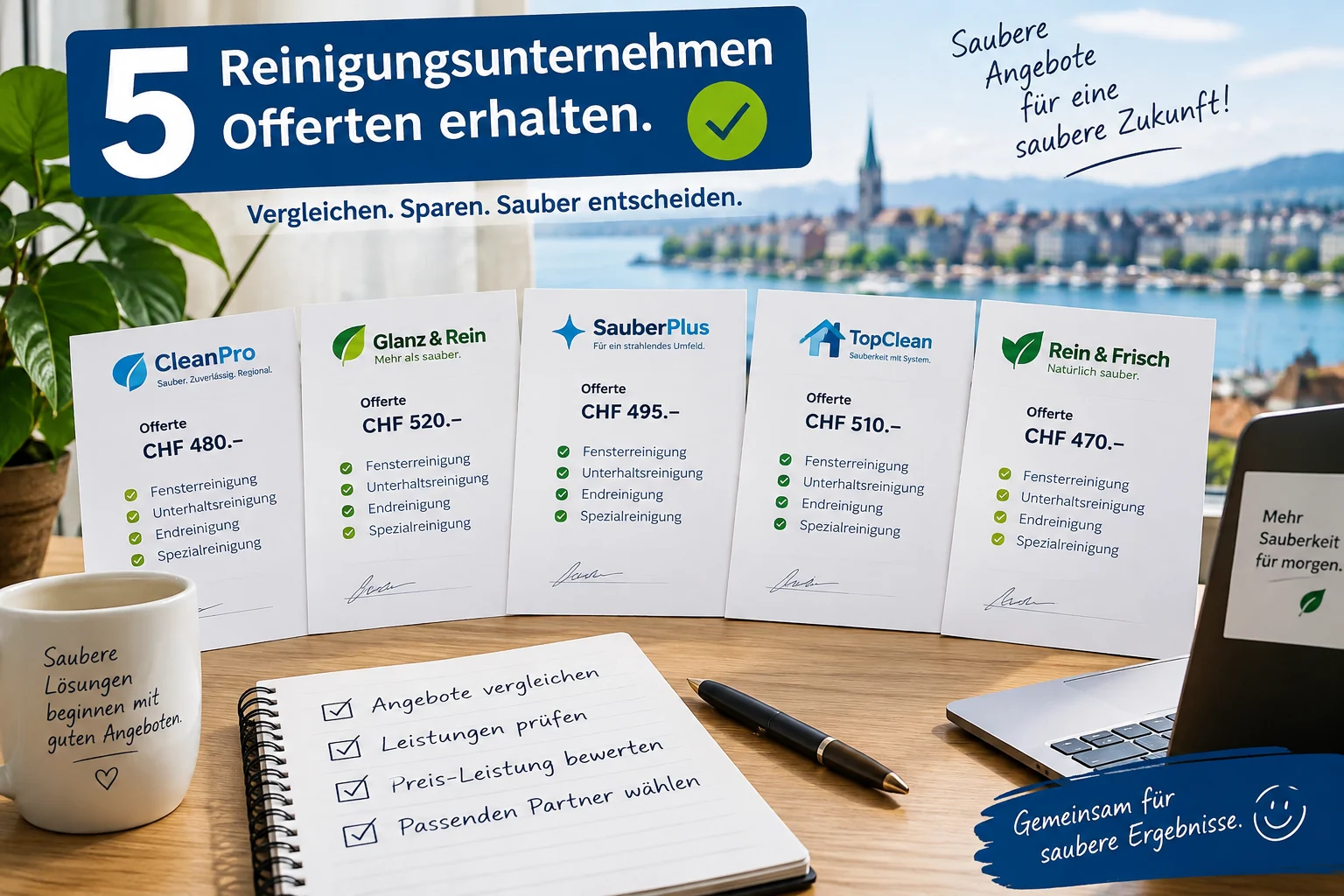 Bis zu 5 Reinigungsunternehmen Offerten erhalten und vergleichen